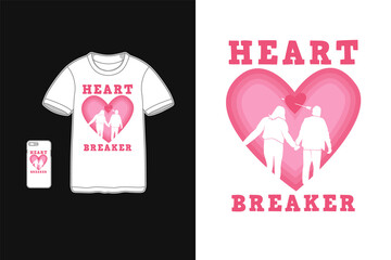 Heart breaker, t shirt design silhouette cute style