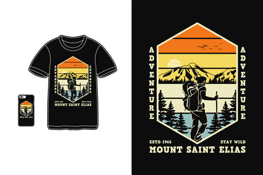 Adventure Mount Saint Elias, T Shirt Design Silhouette Retro Style