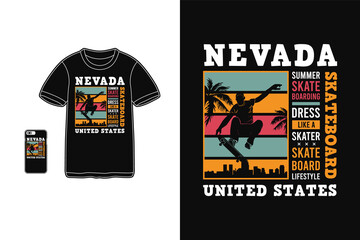 Nevada skateboarding, t shirt design silhouette retro style