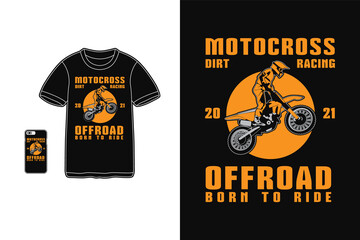 Motocross dirt racing, t shirt design silhouette retro style