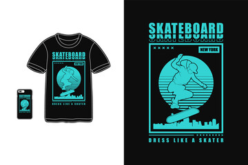 Skateboard, t shirt design silhouette urban style