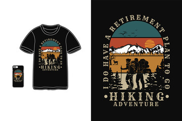 Hiking adventure, t shirt design silhouette retro style