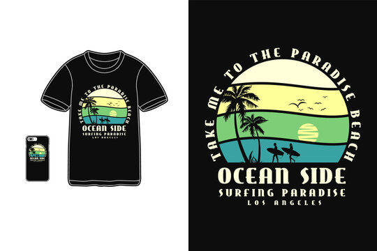 Ocean Side, T Shirt Design Silhouette Retro Style