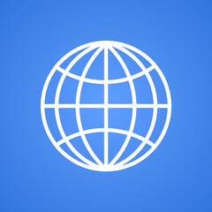 Earth or planet icon. Internet, network icons. World icon. Vector illustration isolated on blue background.