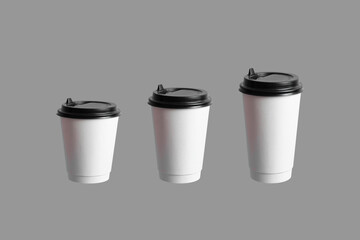 variaty colletcion, a set of coffe paper cup of different sizes isolated