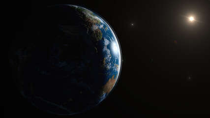 Planet earth on space. Day and night on planet earth seen from outer space. 
