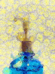 blue hand sanitizer bottle Illustrations creates an impressionist style of painting.