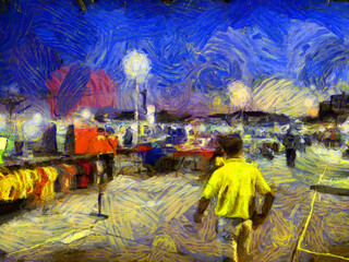 Fototapeta premium Flea market Illustrations creates an impressionist style of painting.