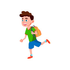 happy schoolboy running with backpack after school lessons cartoon vector. happy schoolboy running with backpack after school lessons character. isolated flat cartoon illustration