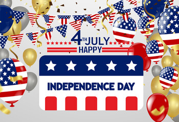 4th of July, Independence Day Banner on navy star pattern background,