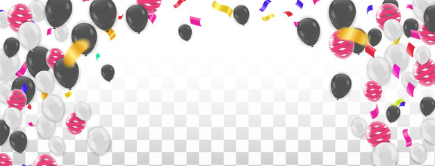 Colored confetti and balloons on the checked background. Eps 10 vector
