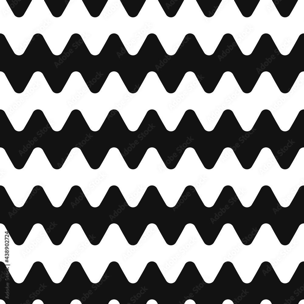 Poster Wavy black and white layers. Vector monochrome repeated waves pattern.
