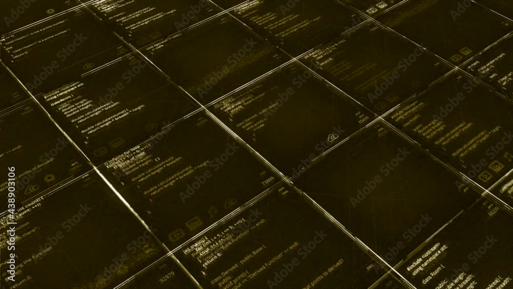 Poster digital text flying in rows of dark green blurred cells. animation. futuristic background with runni