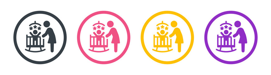 Child care icon. Woman taking care and spending time with little baby. Vector illustration