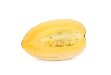 Half of fresh ripe pepino melon isolated on white