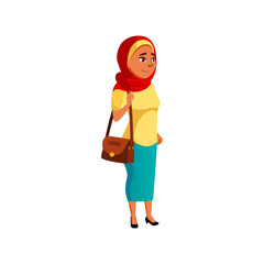 arabian young girl walking with bag in grocery store cartoon vector. arabian young girl walking with bag in grocery store character. isolated flat cartoon illustration