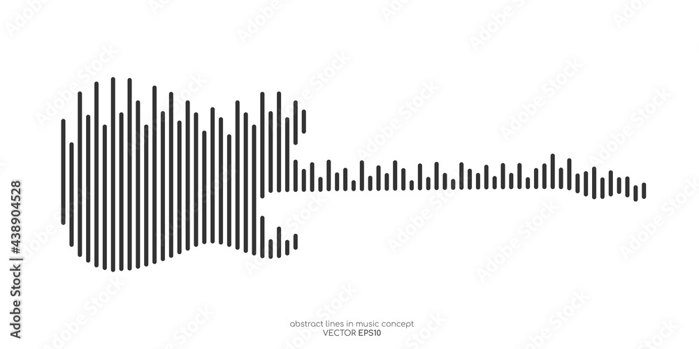 Poster Vector electric guitar shape by equalizer strip line pattern color isolated on white background in concept of music.