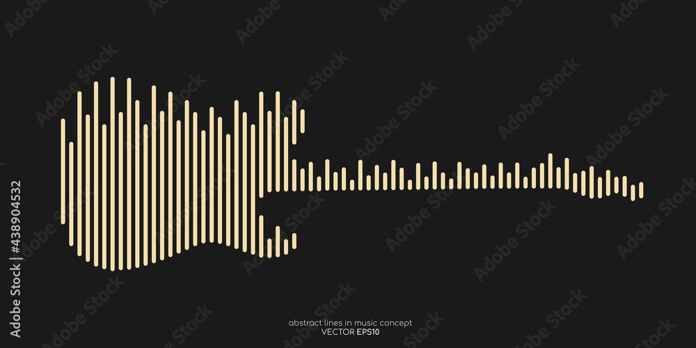 Poster vector electric guitar shape by equalizer strip line pattern gold color isolated on black background