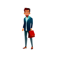 young man teacher with suitcase at school cartoon vector. young man teacher with suitcase at school character. isolated flat cartoon illustration