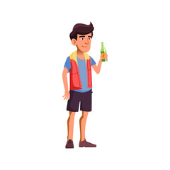 smiling young guy drinking beer from glass bottle on party cartoon vector. smiling young guy drinking beer from glass bottle on party character. isolated flat cartoon illustration