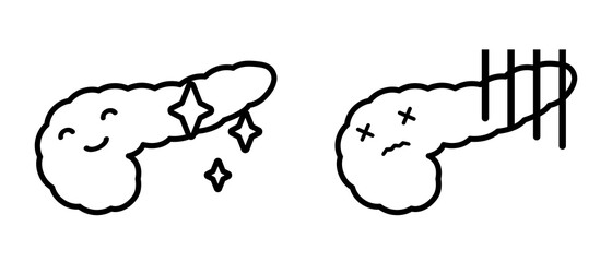 ヒトの膵臓と顔（モノクロ）