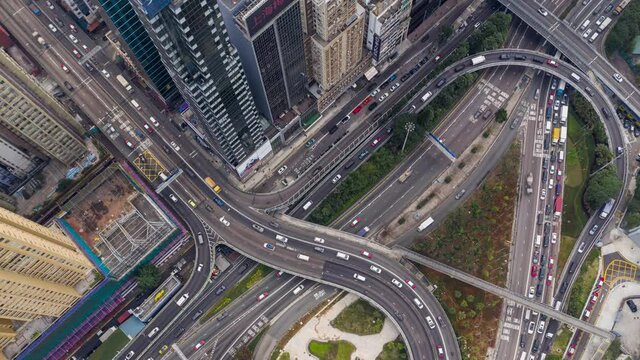 Timelapse of top down view of Hong Kong traffic