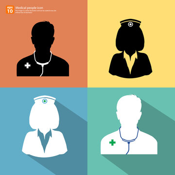 Silhouette medical staff  avatar profile picture with shadow on color vintage background