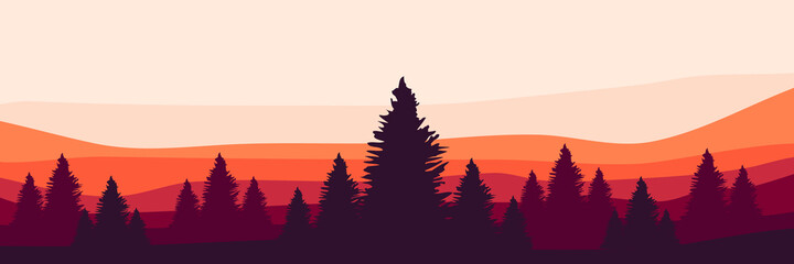 morning sunrise in mountain landscape vector illustration for wallpaper, background,  design template, and tourism backdrop design