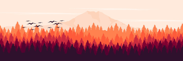 morning sunrise in mountain landscape vector illustration for wallpaper, background,  design template, and tourism backdrop design
