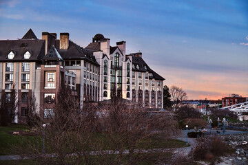 Victoria skyline at sunset. Colorful sunset in old city Victoria. British Columbia Capital City. Vancouver Island. Canada