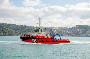 Fototapeta premium landscape water transport goes by sea and sights Istanbul city