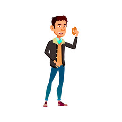 chinese boy eating donut snack outside cartoon vector. chinese boy eating donut snack outside character. isolated flat cartoon illustration