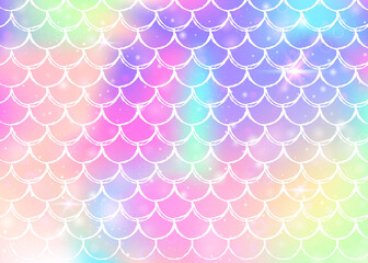 Princess mermaid background with kawaii rainbow scales pattern.
