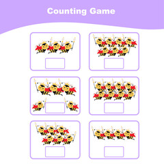 Counting game for preschool children. This worksheet is good for children to counting well. Educational printable math worksheet. Additional puzzles for kids. Victor illustration.