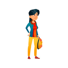 asian girl student with rucksack in academy cartoon vector. asian girl student with rucksack in academy character. isolated flat cartoon illustration