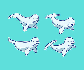 Set of white whale logo design template