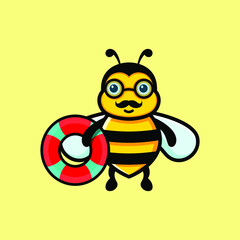 Illustration of cartoon swimming bee
