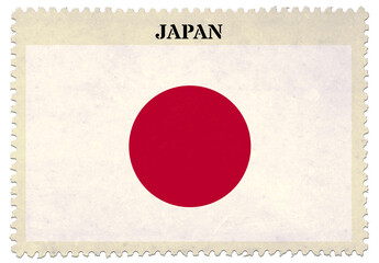 Japan flag Postage stamp isolated on white background with clipping path