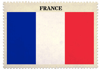 France flag Postage stamp isolated on white background with clipping path