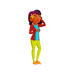 shocked african girl looking at stormy cloud cartoon vector. shocked african girl looking at stormy cloud character. isolated flat cartoon illustration