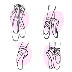 
ballet icon set with pointe shoes on the white background