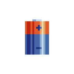 Battery icon. Pixel art. Design for websites and mobile apps. 8-bit. Game assets. Isolated vector flat illustration.