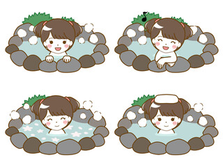 楽しく温泉に入る幼い少女