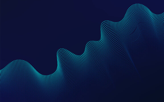Abstract 3D movement of sound dynamic background. Technology green blue particles wavy line design. Modern futuristic concept. Vector illustration