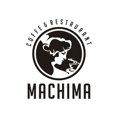 Woman illustration for logo coffee and restaurant vintage style