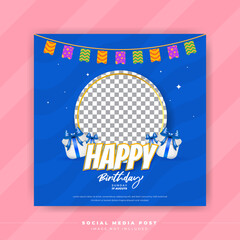 Birthday template for social media post banner party invitation or greeting card