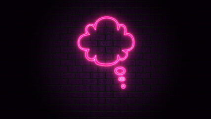 Blank speech bubble in neon style. Neon light, comic speech bubble sign icon. Chat think symbol. Royalty high-quality free stock of glowing neon empty speech bubble frame on dark brick wall background