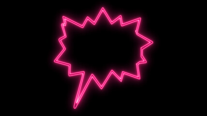 Blank speech bubble in neon style. Neon light, comic speech bubble sign icon. Chat think symbol. Royalty high-quality free stock of pink glowing neon empty speech bubble frame on black background