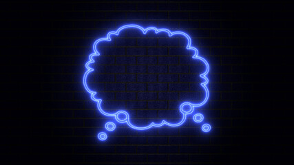 Blank speech bubble in neon style. Neon light, comic speech bubble sign icon. Chat think symbol. Royalty high-quality free stock of glowing neon empty speech bubble frame on dark brick wall background