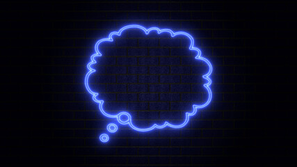Blank speech bubble in neon style. Neon light, comic speech bubble sign icon. Chat think symbol. Royalty high-quality free stock of glowing neon empty speech bubble frame on dark brick wall background